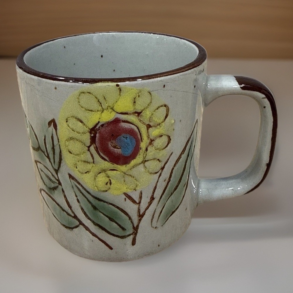 Otagiri Stoneware Mug 12 oz Grey Speckled Floral Made in Japan Coffee Cup